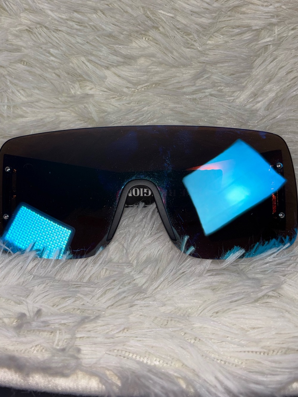 True Religion Black Rectangular Shield Sunglasses with Blue lense